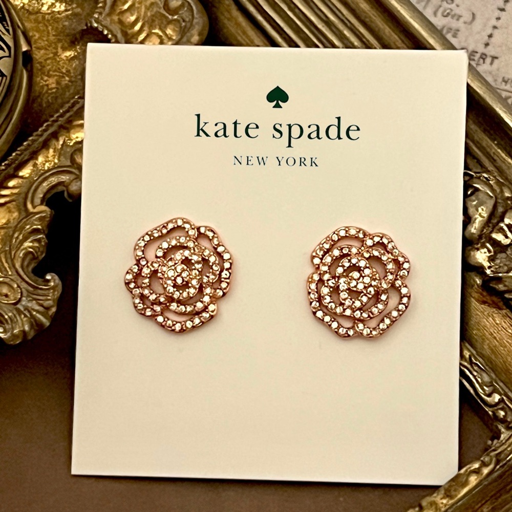 KATE SPADE • Rose Gold Crystal Rose Earrings - Picture 4 of 4